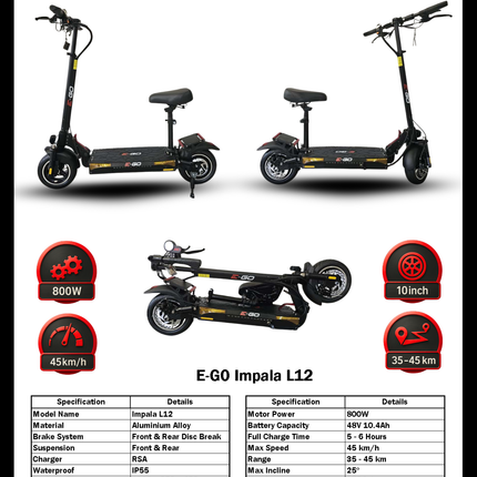 E-GO Black Impala Electric Scooter