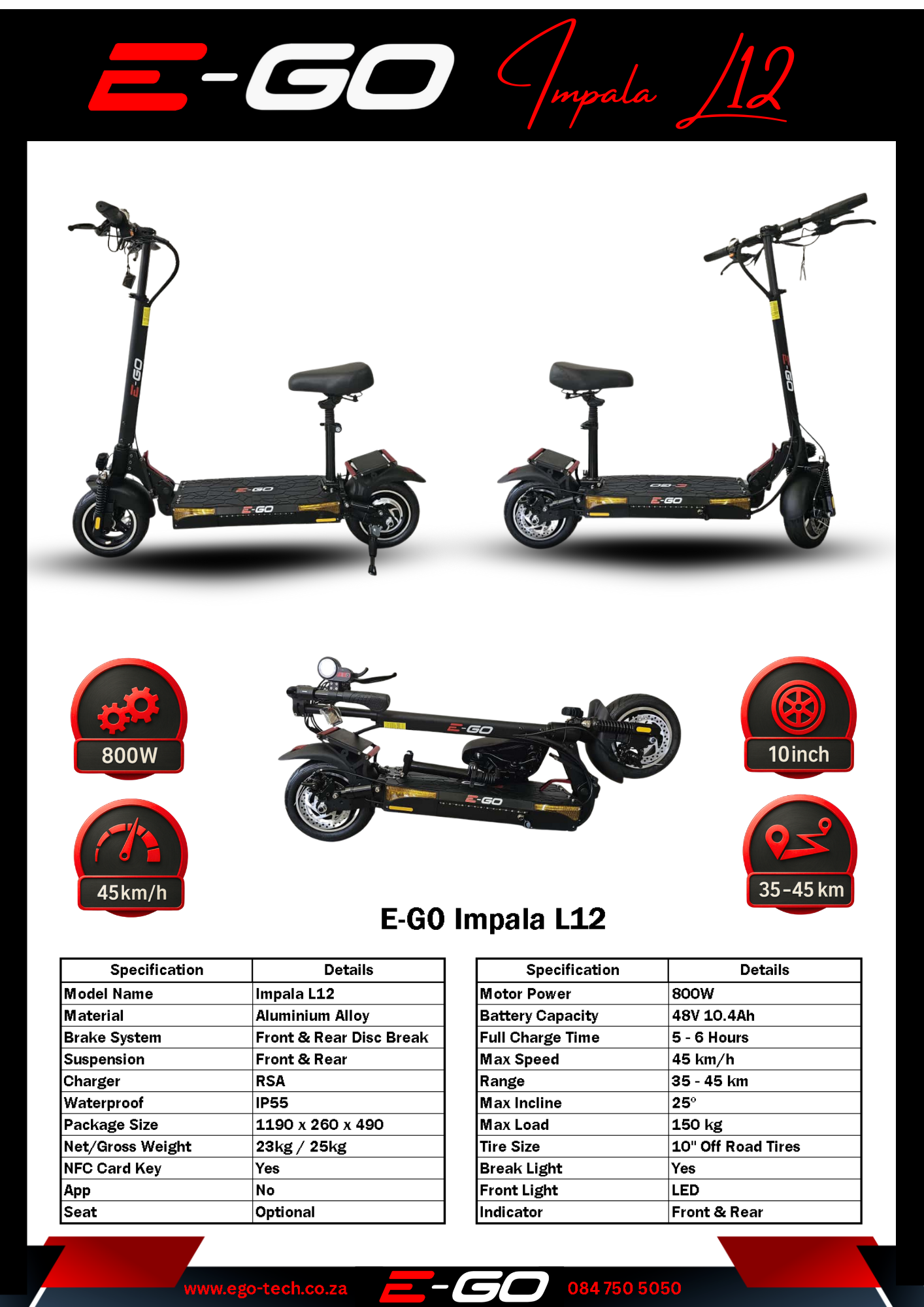 E-GO Black Impala Electric Scooter